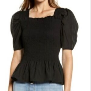 Rachel Parcell smocked top, medium, black
